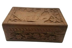 Vintage Wooden Trinket Box Jewelry Hinged With Elephant Palm Tree Made in India  - Picture 1 of 8