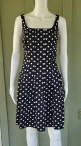 RALPH LAUREN Black Polka Dot Dress 10 Pockets Stretch Cotton - Picture 1 of 4