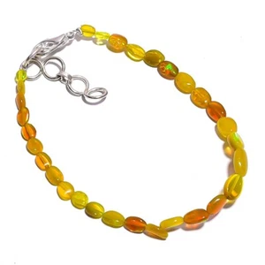 11.85 Ct. Natural Yellow Ethiopian Opal Oval Smooth Beads Bracelet 7-8" A-2123 - Picture 1 of 1
