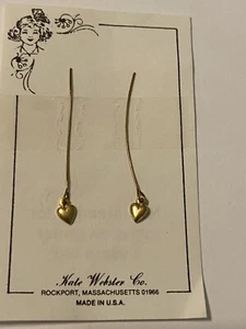 Tiny Gold Heart Wire Pierced Earrings Jewelry Vintage Bisque French German Dolls - Picture 1 of 3