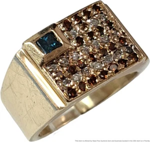 Stunning 14K Yellow Gold American Flag Red White Blue Diamond Ring Size 9 - Picture 1 of 9
