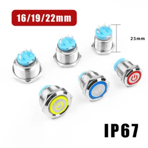 Short Metal Pushbutton Switch 16/19/22mm 5A Momentary Latching IP67 Waterproof - Picture 1 of 10