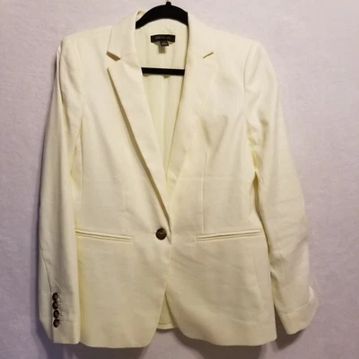 Ann Taylor 2 Blazer Jacket Butter Yellow Linen Lined One Button Oversized Preppy - Image 1 of 4