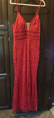 Nuevo con etiquetas Vestido Formal Betsy & Adam Para Mujer Talla 8 Rojo Encaje Tirantes Baile de graduación Nuevo Foto 1 de 4