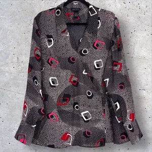 Lane Bryant Wickelshirt Damen Plus 22/24 schwarz rot weiß gepunktet geometrisches Oberteil - Bild 1 von 13