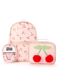 17" Girls' 3-Piece Cherry Kids Backpack Set with Headphones & Lunch Box, Pink - Picture 1 of 12