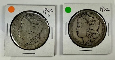 Pair of Circulated 1902 Morgan Silver Dollars - 90% Silver - Image 1 of 4