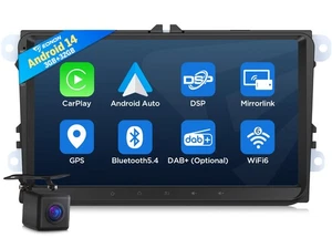 CAM+Eonon VWX7 Android 14 9" Car Stereo GPS Sat Nav Radio Bluetooth DAB+ For VW - Picture 1 of 23