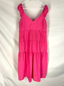 OLD NAVY Tiered Pink Trance Dress L Countrycore Cottage Coastal Fairy Ditzy - Picture 1 of 5
