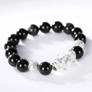 I02 Armband Obsidian Silber 925 Pixiu Fabelwesen Stil B Länge 18 cm - Bild 1 von 3