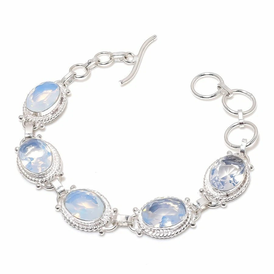 Fire Opal Gemstone Handmade 925 Sterling Silver Bracelet 7-8" Foto 1 de 1