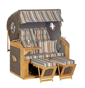 Strandkorb Liegemodell Rustikal 305 Z Comfort XL +seitlichen Bullaugen Stoff1235 - Bild 1 von 1