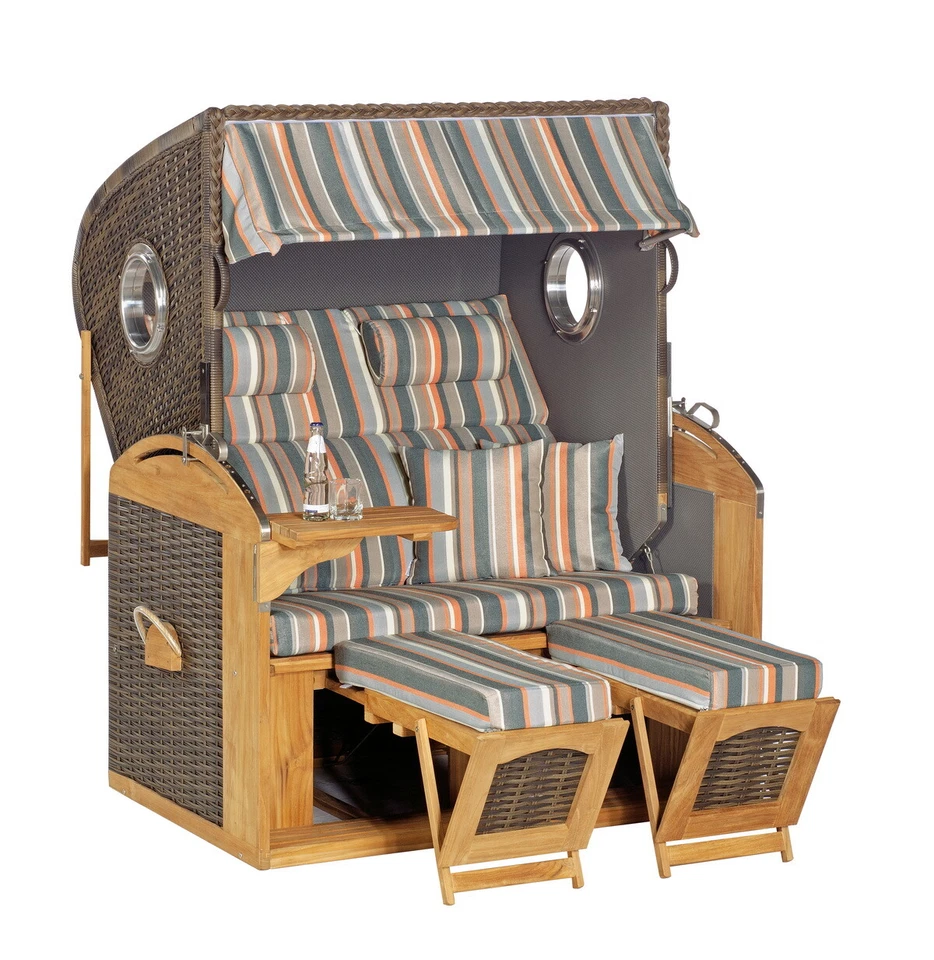 Strandkorb Liegemodell Rustikal 305 Z Comfort XL +seitlichen Bullaugen Stoff1235 - Bild 1 von 1