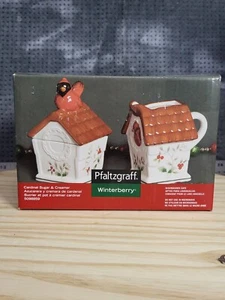 Pfaltzgraff Winterberry Cardinal Bird Holiday Sugar and Creamer Set With Box - Picture 1 of 3