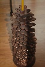 21" METALLIC METAL GLITTERY COPPERY CHRISTMAS PINE CONE TREE CANDLE HOLDER