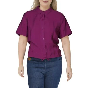 NWT Alfani Women's M L Shirt Top Purple Fuchsia Collar Short Sleeve Button - Picture 1 of 2