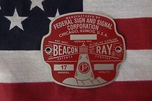 "NEW Federal Sign and Signal Early Model 17 Beacon Ray 12 Volt Replacement Badge