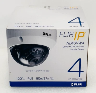LOREX BY Flir IP N243VW4 Quad HD Fixed Vandal Dome Camera 4MP 100° FOV PoE, NEW