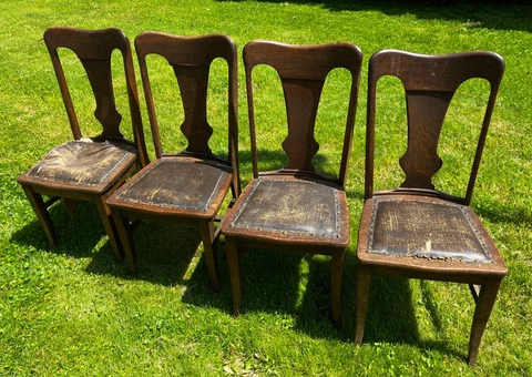 VINTAGE SIDE CHAIRS SET OF 4 QUARTER SAWN OAK BUFFALO CHAIR WORKS WOODEN Cover