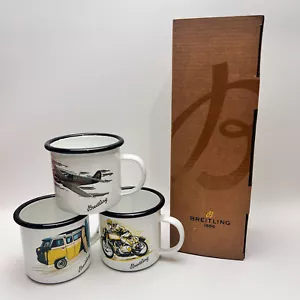 NEU BREITLING Neuheit Flugzeug Fahrrad Surf Van Emaille Kaffee Tee Tassen 3er Set - Bild 1 von 10