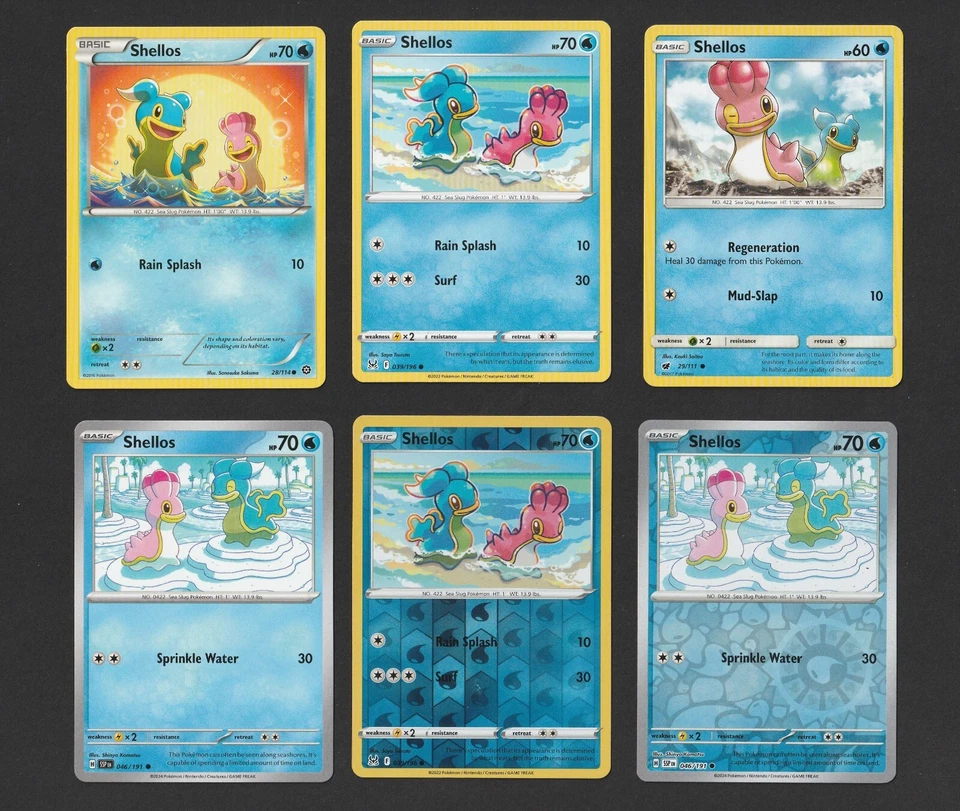 Shellos Pokemon Card Collection Set of 6 English Cards Cute Water Reverse Holo - Image 1 of 1