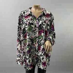 J. Jill Top Women 3X Multicolor Floral Print Button Up Shirt Collared Tunic