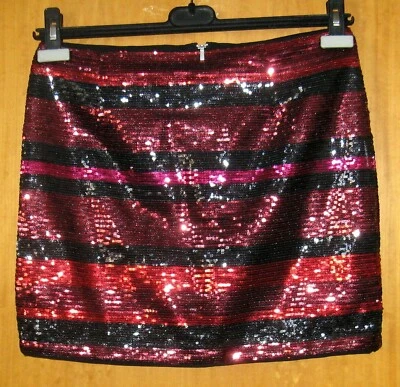 PARTICOLARE MINI GONNA ETAM FRANCIA PAILLETTES ROSSO/NERO A RIGHE Tg 42 (38 F) - Imagen 1 de 3