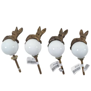 4 Vintage Anthropologie Knobs Pulls Cabinet Drawer Porcelain Rabbit Hardware - Picture 1 of 3