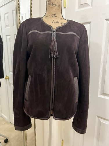 Giacca pelle scamosciata tory burch marrone pelliccia di agnello taglia XL