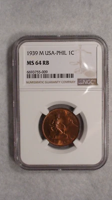 1939 M USA PHILIPPINES NGC MS64 RED BROWN ONE CENT 1C Coin PRICED TO SELL NOW! - Image 1 of 4