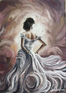 Dancing emotional girl in original oil painting, Erotic tender beauty woman art - Picture 1 of 4