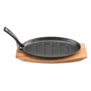 Pyrolux Pyrocast Cast Iron 27x18cm Oval Sizzle Plate w/ Maple Tray Cook/Pan - Picture 1 of 2