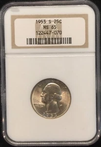 1953 S 25C Washington Quarter NGC MS 65 # - Picture 1 of 4