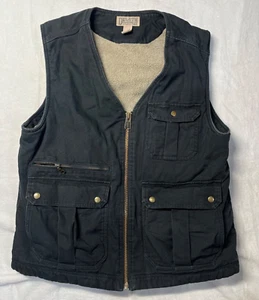 Duluth Trading Vest Mens Large Iron Range Black Canvas Duck Sherpa Fleece Lined - Picture 1 of 5