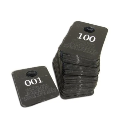 Royal Industries Coat Room Checks / Tags - Plastic, Black w/ White Print #1-100