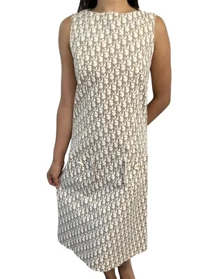 Vestido Christian Dior Vintage Trotter Monograma #40 Una Pieza Beige Blanco Algodón Foto 1 de 4