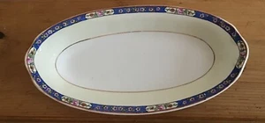 Vintage Crooksville China Co 9" IVORA Celery  Dish Bowl Cobalt Blue & Roses - Picture 1 of 5