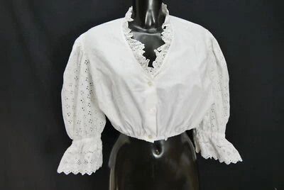 Gr.48 Dirndlbluse weiß Bluse für Dirndl Alphorn Baumwollmischung Spitze B11566 - Bild 1 von 3