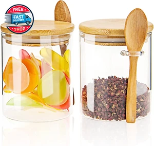 2 Pcs 17Oz, Glass Jar Containers with Bamboo Airtight Lid & Spoon ,S - Picture 1 of 12