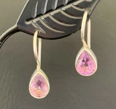 925 Sterling Silver Amethyst Earrings Gemstones Drop Teardrop Pear Faceted - Image 1 of 2