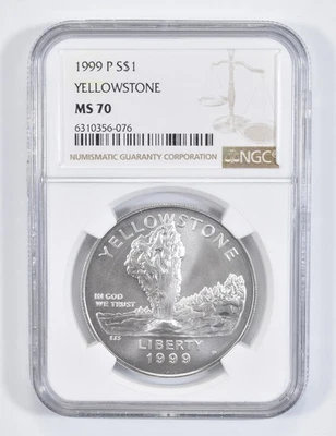 MS70 1999 P Yellowstone Park Commemorative Silver Dollar NGC *2615 - Image 1 of 4