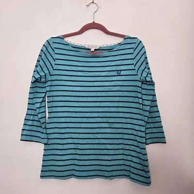 Crew clothing turquoise and navy striped tshirt size 10 - Image 1 of 4