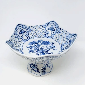 Blue Danube Onion Round Pierced Footed Compote 7 1/2" Diameter Japan - Picture 1 of 7