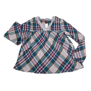 Top giratorio de franela a cuadros Winifred Tea Collection niñas 5 pétalos de orquídea algodón - Imagen 1 de 7