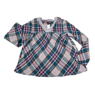 Tea Collection Winifred Plaid Flannel Twirl Top Girls 5 Orchid Petal Cotton - Image 1 of 4