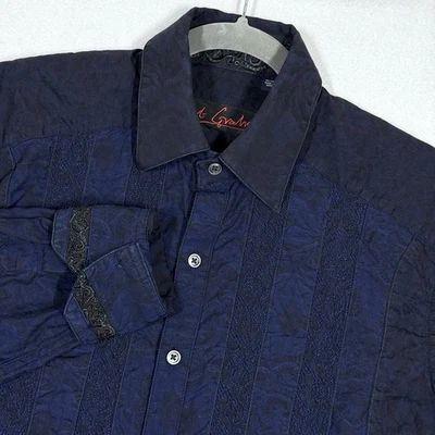 Robert Graham Shirt Mens Medium Embroidered Paisley Jacquard Striped Button Up - Image 1 of 4