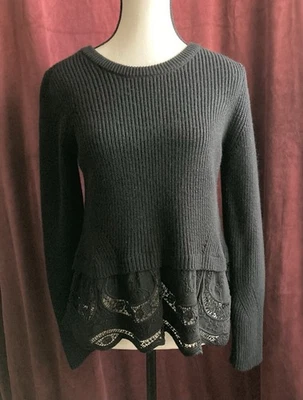 Maje Black Lace Trim Kastor Cotton Angora Wool Sweater Women’s Size 1 / S - Image 1 of 4