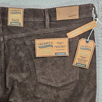 $89 NEW Cremieux Denim Corduroy Pants Men 50 x 32 Straight Stretch Brown - Image 1 of 4