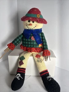 Vtg Adorable Fabric Snowman Shelf Sitter Holiday Christmas 16”Long. - Picture 1 of 12