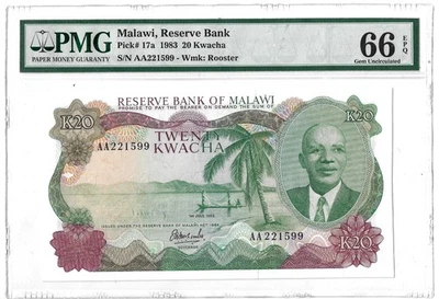 66 EPQ PMG 20 Kwacha 1983 Malawi Banknote # 17a - Image 1 of 4